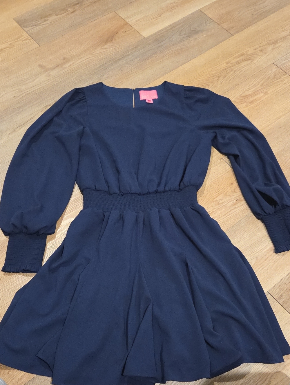 Lilly Pulitzer Navy Long Sleeve Smocked-Waist Dress